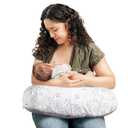 Boppy Nursing Pillow - Ergonomic Bottle & Breastfeeding Pillow with High, Firm, Large Area, Water-Repellent Cushion with Washable Cover; Baby Safety Alliance Verified - Gray Gentle Leaves
