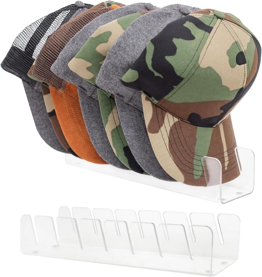 Stand for Baseball Hats, 2 Pcs No Install Acrylic Organizer for 14 Baseball Caps, use in a closet, dresser, desk our in the office (Clear)