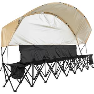 VEVOR Portable Folding Bench, 6 Seat Soccer Bench with Storage Pockets Cup Holders & Carrying Bag, Lightweight Sideline Seating with Sunshade for Football, Baseball, Camping, Outdoor Events, Black