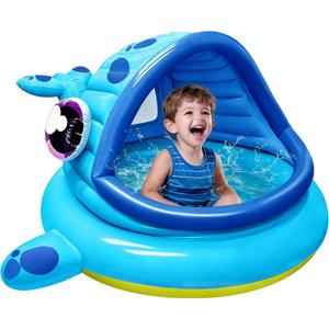 JOYIN Inflatable Shade Kiddie Pool,Whale Baby Pool Tent, Infant Swimming Pool for Kids 54" x 56" x 28",Blow Up Toddler Pool for Swim Party Toys Summer Water Beach Fun