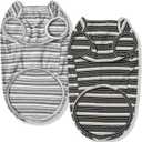 Dog Shirts Vest Cotton Striped T-Shirt, Sleeveless Stretchy Pet Clothes for Small Dogs, Pack of 2 Soft Breathable Puppy Tank Top Cat Tee (Large, Black, Gray)