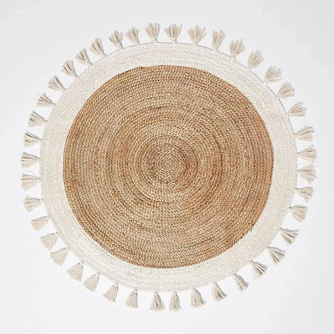 Fringed Braided Round Jute Rug (3' Round)