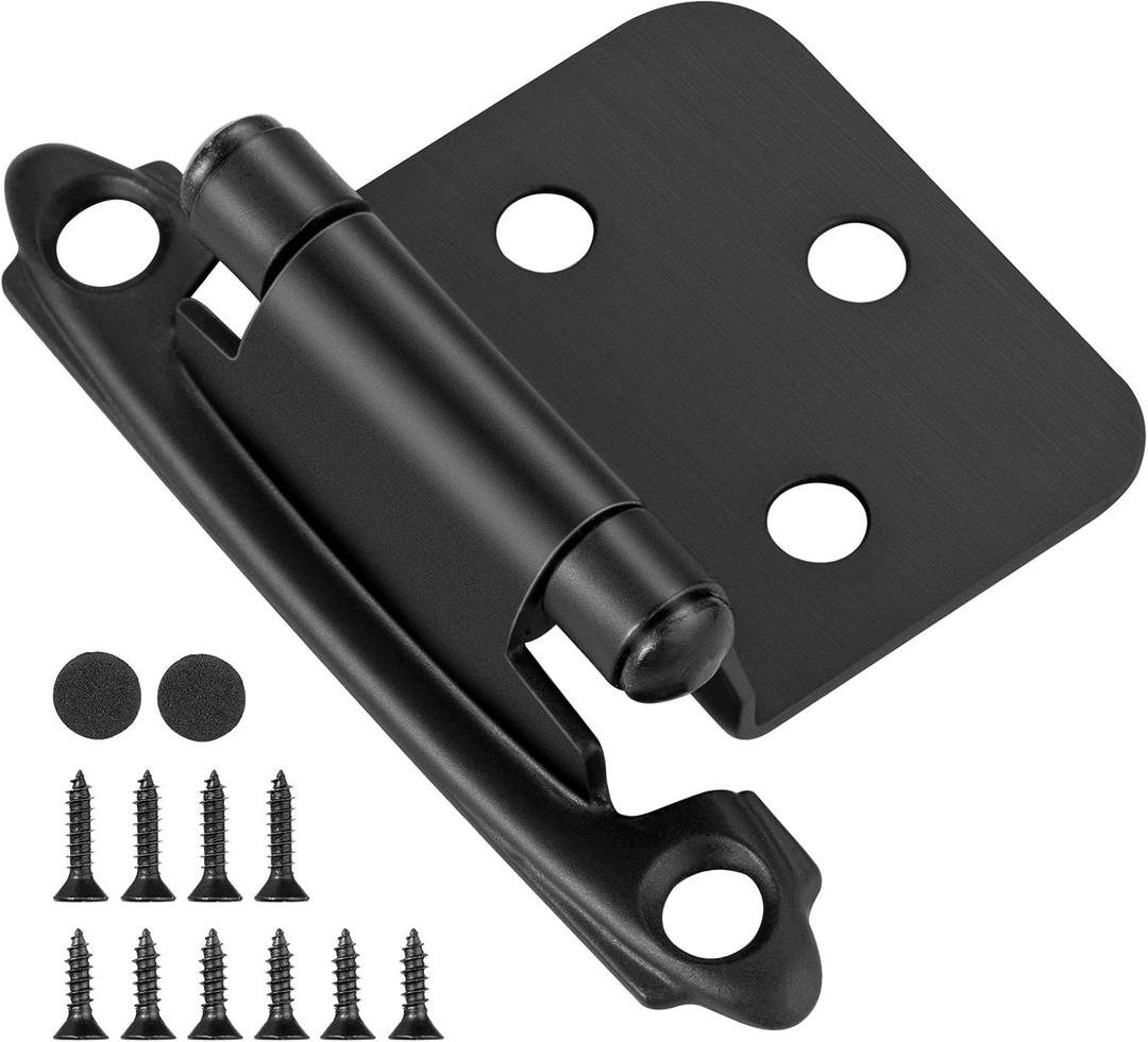 Self Closing Matte Black Kitchen Flush Cabinets Door Hinge 10 Pair 2-1/8" Cabinet Hinges Variable Cupboard Hinges Face Mount 20 Pack