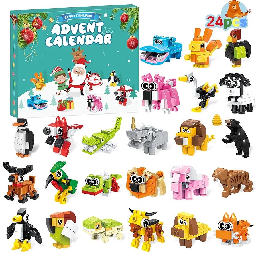 Animal Building Blocks Advent Calendar - 24 Pack Animals Christmas Toys Countdown Calendar for Boys Girls, 2024 Surprise Christmas and New Year Gifts Christmas Stocking Stuffer for Kids Children, 9 Boxes