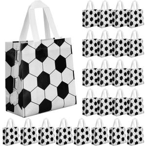 24 Pcs Soccer Goodie Bags, Soccer Bags with Handles, Non Woven Multi-Use Treat Favor Bag for Sports Theme Birthday Party Supplies Goody Bag, Team Gifts Party Celebrations Season End Parties Supplies