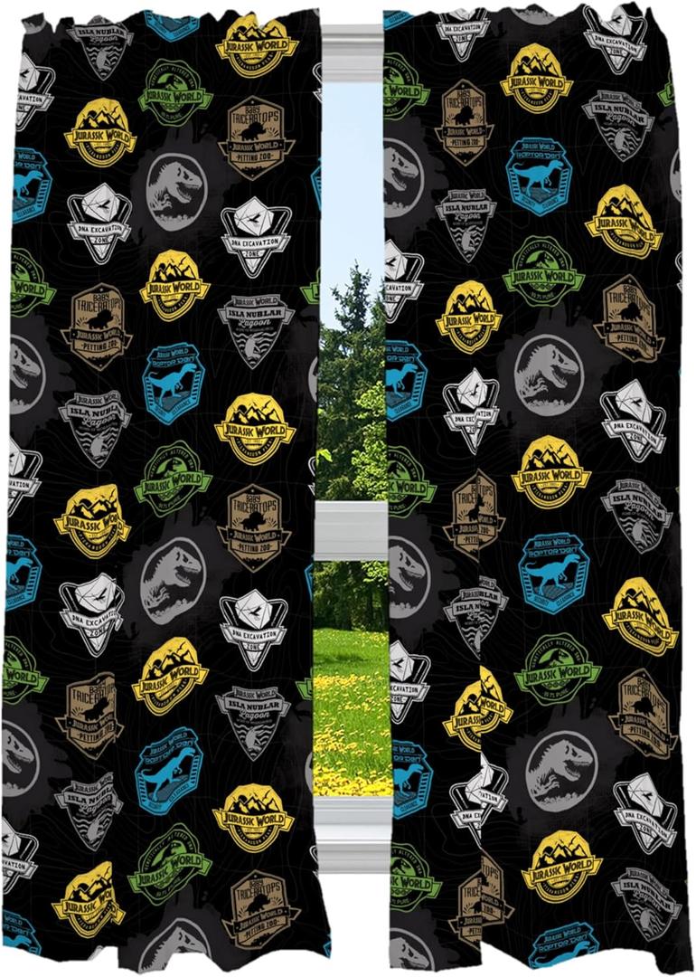 Franco Kids Room Window Curtains Drapes Set, 82 in x 63 in, Jurassic World