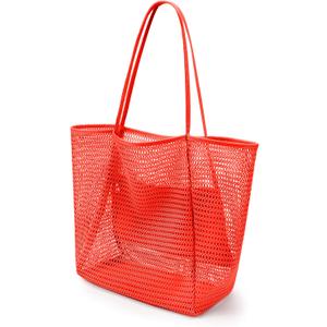 Mesh Tote Beach Bag For Women Fairycore Hobo Bag,Shoulder Bag Casual Crochet Bags Orange
