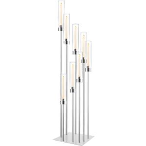 Floor Candelabra Wedding Centerpiece, 45.3'' Tall Floor Candle Holder Set, 8-arm Silver Metal Candlestick Holders with Acrylic Shades, LED Taper Candle Holder Stand for Party Wedding Home Decor