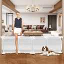 100" Extra Large Free Standing Dog Gate with Strong Suction Cup Punch Free 24" Tall Step Over Baby Gate Mesh Dog Gate for Doorways 5 Panel Folding Pet Gate Baby Gates for Stairs Baby Fence (White)