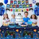 229 Pcs Video Game Decorations Game Birthday Party Supplies Video Game Decorations Tableware Set Include Plates Banner and Tablecloth for Game on Birthday Decorations Kids Serves 20 Guests