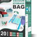 20 Pack Vacuum Storage Bags, Space Saver Bags, Vacuum Sealed Bags for Comforters, Blankets, Clothes Storage, Hand Pump Included (4 Jumbo/4 Large/4 Medium/8 Small) (Clear)