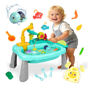 STBEIMEIMY Kids Play Sink with Running Water, Mini Water Table, Water Toys, Upgraded Faucet and Play Dishes, Children Electric Dishwasher Playing Toy, Kitchen Sensory Toy Sets for Girls and Boys
