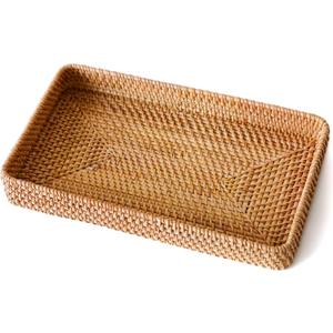 Wicker Storage Basket, Rattan Tray Rectangular for Bathroom Living Room, Decorative Serving Woven Trays Wicker Baskets for Organizing, Woven Seagrass Tray for Storage Home Decor L(14.6"  9.1")