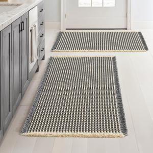 MIULEE Set of 2 Waffle Bathroom Rugs, Boho Bath Rugs Non Slip Washable, Super Absorbent Bath Mats, Ultra Soft Rubber Backed Shower Mats for Bathroom Floor, Tub, Dark Grey & Yellow, 18x30 Inch