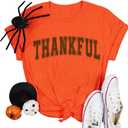 Thanksgiving Shirts for Women Thankful Letter Print Shirts Casual Pumpkin Color Fall Basic Tee (XL)