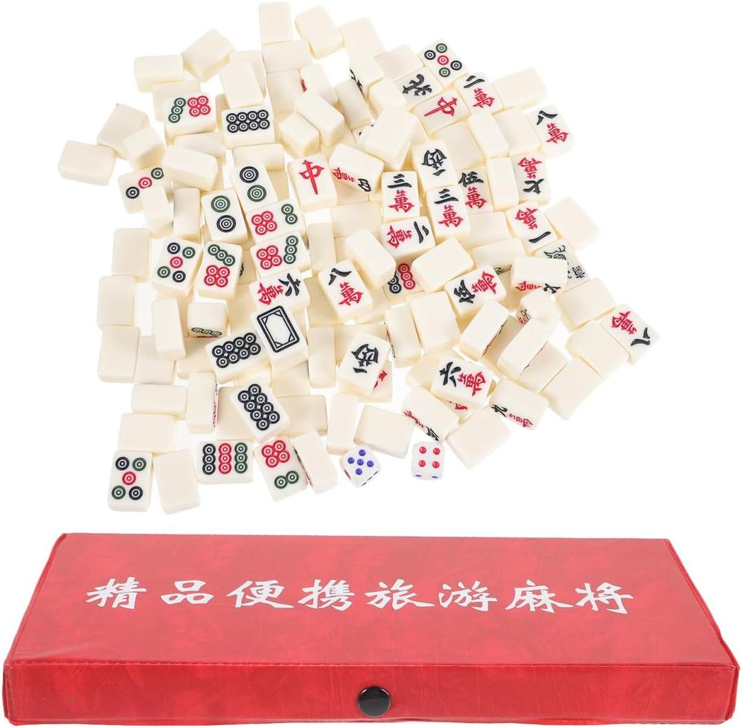 Abaodam Mini Mahjong Set Portable Travel Mahjong Game with 144 Tiles 2 Spare Tiles 2 Dice 4 Racks and Storage Box for Family Parties and Outdoor Entertainment