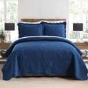 Wistown Cotton Bedspread Quilt Sets, Real Patchwork Bedding Sets with Luxury Floral Paisley Pattern, 3 Pieces Reversible Soft Lightweight Coverlet for All Season, Navy Blue, Queen Size