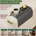 Bamboo Couch Cup Holder Arm Tray TableCouch Drink HolderSofa Cup Holder Armrest TrayAnti-Slip Foldable Arm Chair Table Tray Recliners for Drink,Cups, Snacks, Phone, Remote (Gray)