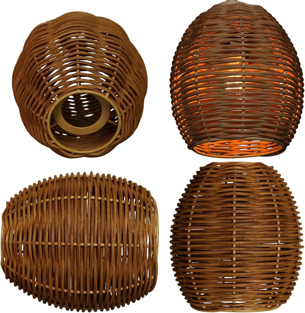 Woven Rattan Small Lampshade Replacement Lamp Shades Rustic Woven-Wicker Shades Set of 4 for Wall Sconces,Floor Lamps, Glass Lamp Shade