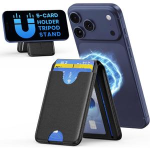 Ultra-Strong Magnetic Phone Wallet for MagSafe Wallet for iPhone All Series RFID Leather with Stand 5 Card Holder for iPhone 17/16/15/14/13/12 and Pro/Promax,Gifts for Men, Men's Accessories (Ink Black)