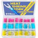 haisstronica 210PCS Heat Shrink Fork Spade Connectors #8#10 Waterproof Marine Grade Fork Terminal Connectors U-Type Blue Red Yellow 22-10 Gauge
