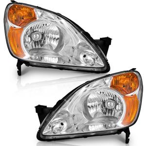 WEELMOTO Halogen Headlights for 2002-2004 Honda CR-V,Headlamp for 2002 2003 2004 Honda CR-V with Chrome Housing Amber Reflector Left+Right Side