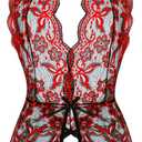 Ababoon Women One Piece Lingerie Lace Sexy Baby Dolls Teddy Sleepwear (Black&red), XL
