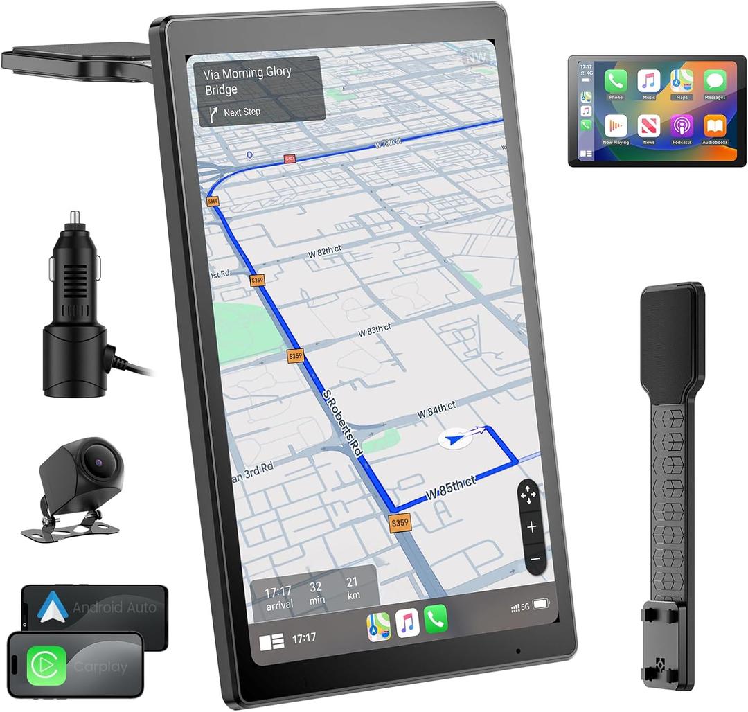 8 Wireless Apple CarPlay Screen for Car with Android Auto & 1080P Backup Camera, Rotatable Touchscreen Car Stereo, Vertical & Horizontal Mode, Bluetooth, GPS Navigation, Mirror Link