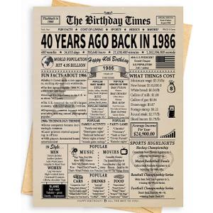 Happy 40th Birthday Card Gifts Decorations for Women Men Her Him Anyone | Funny Happy Unique 40 Year Old Gifts Ideas | Back In 1986