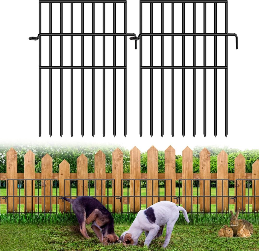Animal Barrier Fence, No Dig Fence for Dogs 17in (H) X 10.8ft (L) Dog Dig Fence Barrier, 1.25in Spike Spacing Rustproof Metal Decorative Fences Blocker for Outdoor, Yard, Patio (10 Panels Black)