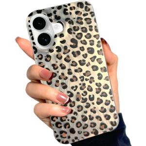 Srddty Compatible with iPhone 16 Case with Leopard Print, Cute Cheetah Retro Aesthetics Design for Girls Women, Clear Soft Bumper Hard Back Slim TPU Shockproof Matte Protective Phone Cover (Brown)