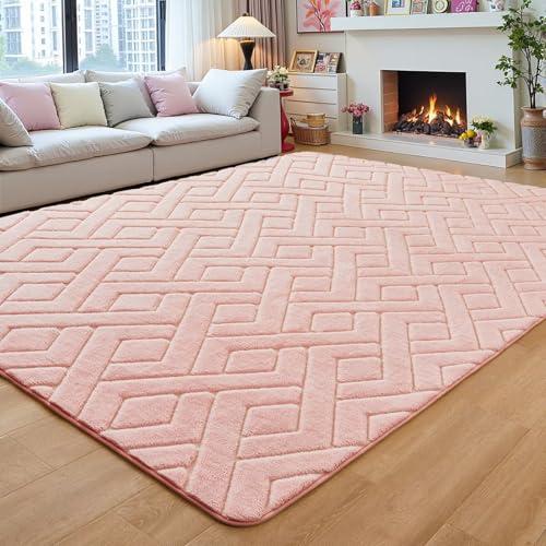 Flagover 5x7 Pink Washable Area Rug for Girls Bedroom Living Room, Modern Geometric Shag Non-Slip Rugs, Fluffy Plush Soft Memory Foam Carpet for Kids Room Nursery Decor