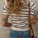Dokotoo Women's Short Puff Sleeve Knit Tops 2026 Trendy Crewneck Striped T Shirts Casual Summer Blouses M