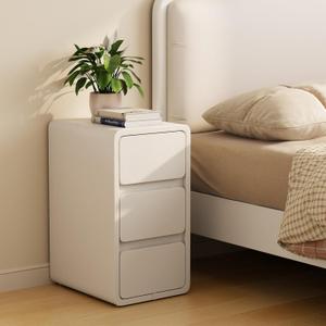 Narrow Nightstand - Narrow Bedside Table with Drawers, Wood Small Nightstand with Leather Surface for Bedroom, White - 11.8" W