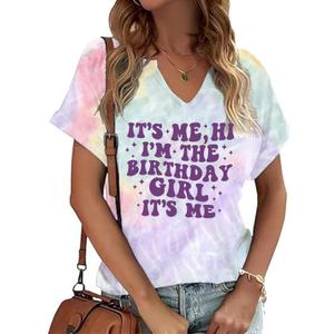 Birthday Shirts for Women V-Neck Its My Birthday Shirt Cute Birthday Girl Graphic Short Sleeve Tee Tops (S)