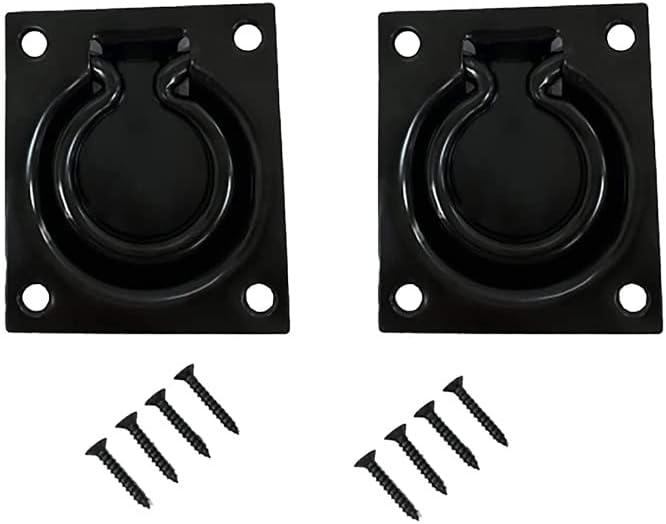 QCAA Heavy Duty Steel Flush Ring Pull, 3" x 3-1/2", Matte Black, 2 Pack, Made in Taiwan