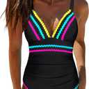 Popvil Womens Tummy Control One Piece Swimsuit 2026 Flattering Slimming Bathing Suit with Ruched Shapewear, Modest Swimwear, X-Large