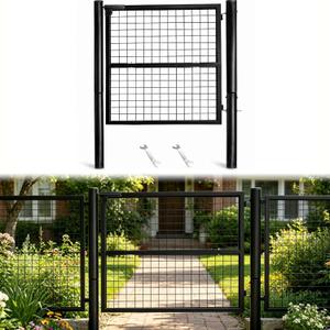 Heavy-Duty Rustproof Wire Mesh Fence Gate, 59.06in(H) x42.13in(W), Outdoor Gate with 19.6in Stable Insertion Posts, Easy DIY, Pet Containment/Garden/Yard/Patio (Black 1)
