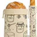 Reusable Beeswax Bread Bags Set  Small 16x12 & Large 25x6  Cotton Drawstring, Aesthetic Print, Plastic-Free Food Storage, Keeps Sourdough Fresh, Eco-Friendly Alternative to Plastic Wrap