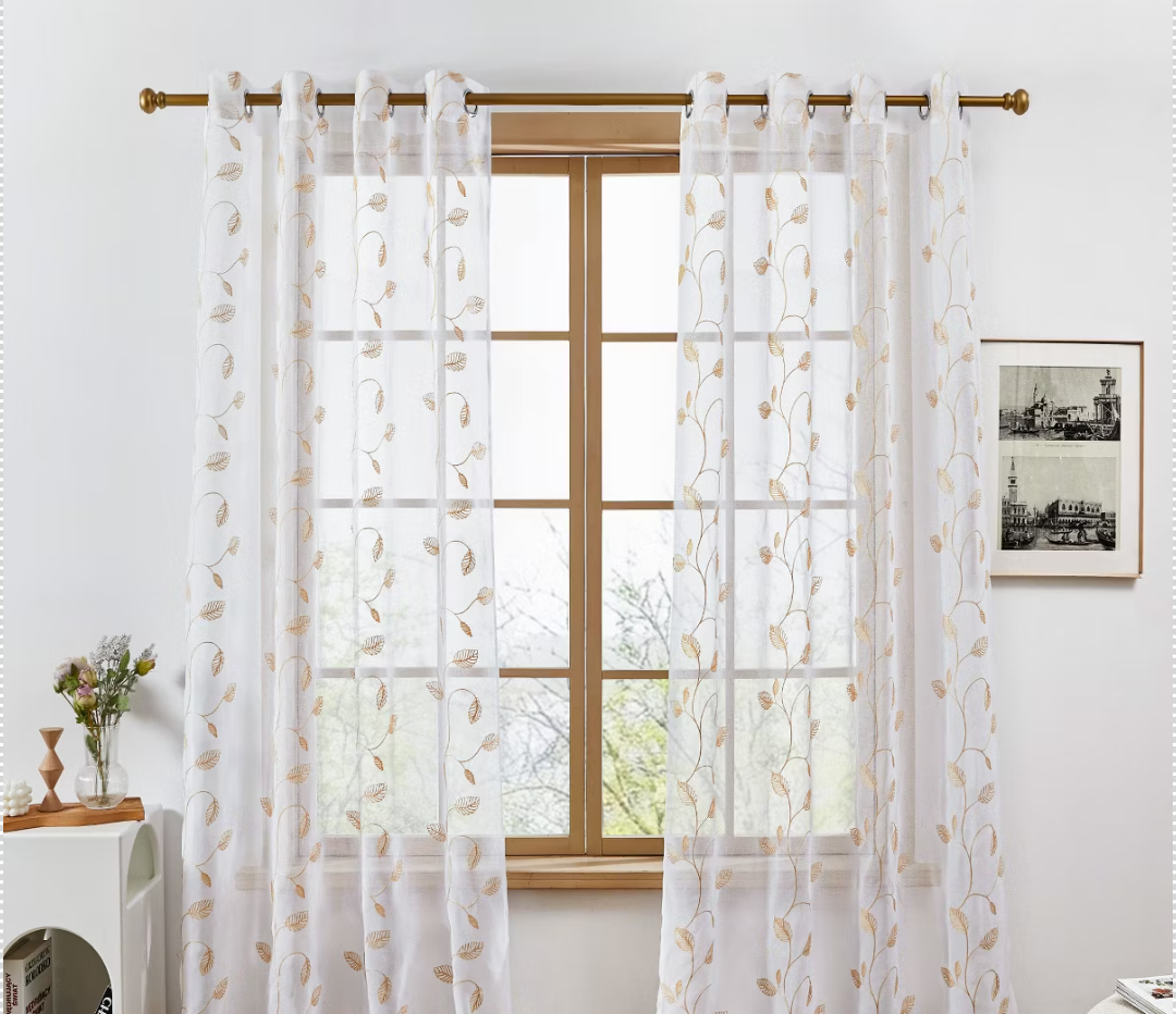 Deconovo Light Filtering Sheer Curtains with Embroidered Leaf Grommet Panels 52x84inch