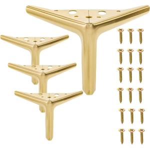Set of 4 Legs for Furniture, 5 Inch Brushed Gold Furniture Legs, DIY Replacement Sofa Legs Feet, Modern Triangle Metal Table Legs for Cabinet Cupboard Couch Chair Dresser Risers (Medium)