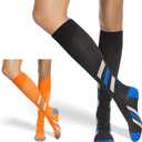 Neon X Compression Socks for Women & Men 20-30mmHg (2 pairs) Best Support for Running Athletic Cycling Nursing Pregnancy Travel Work and Fitness (Black/Orange)