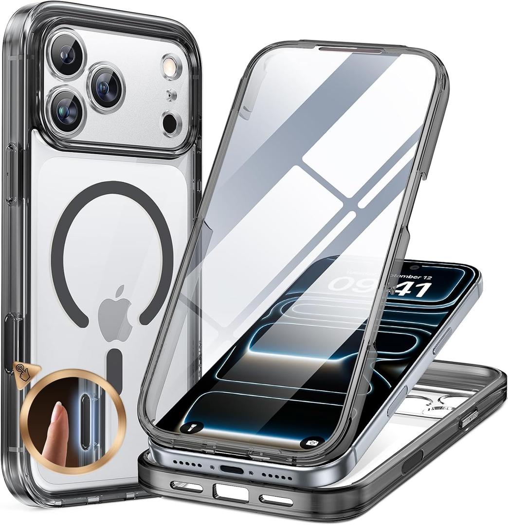 Miracase for iPhone 17 Pro Max Case 6.9" Full-Body Phone Case with Built-in Glass Screen Protector& Full Camera Protector,[Magnetic with MagSafe] Drop Proof 17 ProMax Cover, Clear Black