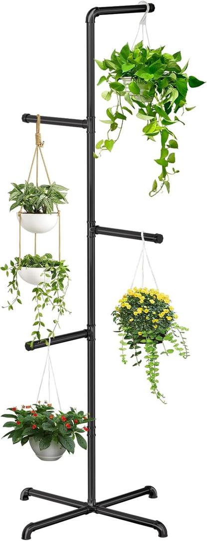 Hanging Plant Stand, Plant Hanger Indoor, Corner Hanging Plant Stand, Black Metal Holder for Bedroom, Living Room, Garden, Balcony (large)