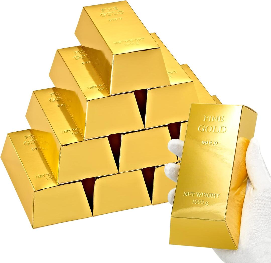 UnicoPak 10 Pack Gold Bar Party Favor Gift Boxes Treasure Hunt Chocolate Coins Candy Boxes Treat Boxes for Pirate Casino Golden Birthday Money Gifts Themed Party