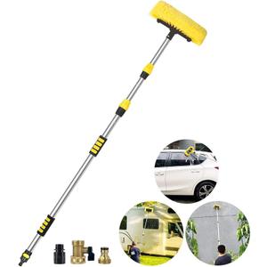 Buyplus 5-12 Foot (20 ft Reach) Car Wash Brush with 12-Inch Soft Bristle, On/Off Switch Telescopic Car Truck Boat Washing Brush with Hose Attachment for Cleaning RVs, House Siding, Floors and More!