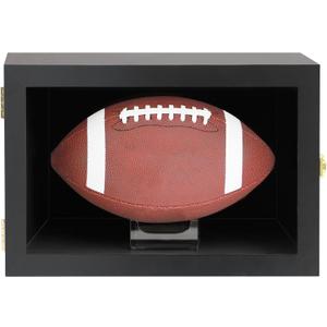 Football Display Case Wall Mount Lockable Clear View Full Size Anti Fade UV Protective Acrylic Door Wooden Signed Memorabilia Football Box Shelf Holder-Single Ball