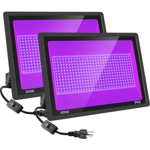 2 Pack 600W LED Black Lights, Blacklight Flood Light with Plug, IP66 Waterproof, for Dance Party, Glow in The Dark, Stage Lighting, Aquarium, Body Paint, Fluorescent Poster, Neon Glow