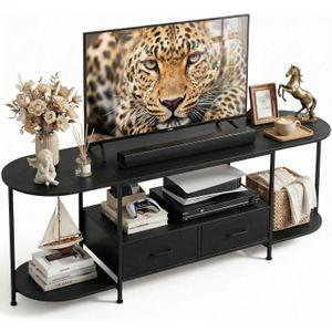 Faesun 63" TV Stand for TVs up to 75 Inches, Curved Edge Media Console & Entertainment Center with 2 Fabric Drawers, Modern TV Console Table for Living Room or Bedroom, Black