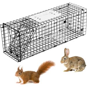 Heavy Duty Live Trap 24x7x8 inch Steel Collapsible with Humane Trap Release Door for Rats, Squirrels, Rabbits, Moles and Other Small Live Animals.